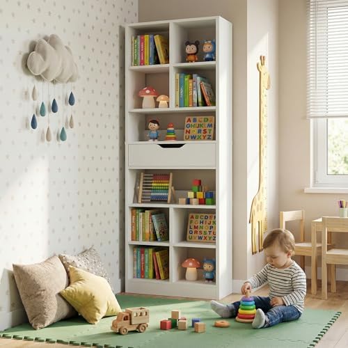Armocity 73.6" Tall Narrow Bookshelf with Drawer for Display, 19.7"...