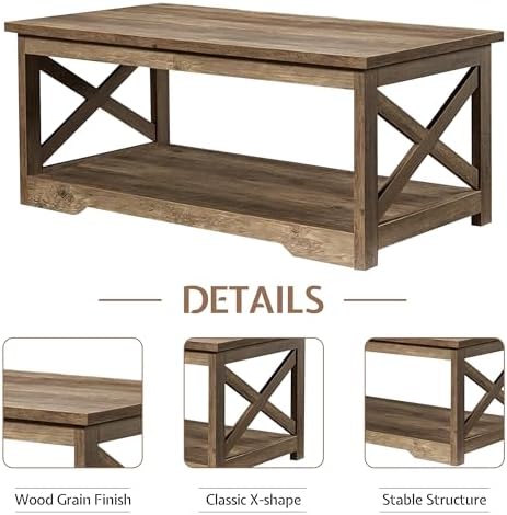 LUXOAK 3 Piece Living Room Table Set with Barn Door, Barnwood | Includes Coff...