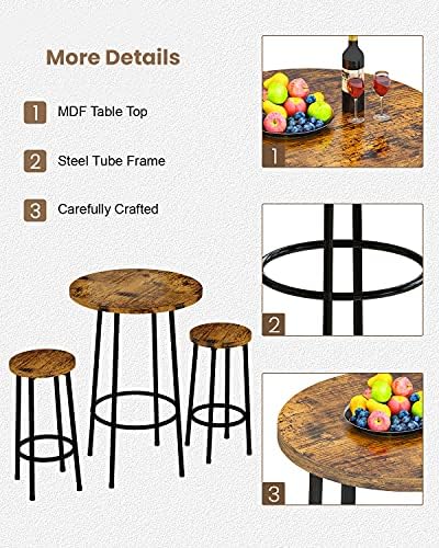 Recaceik 3 Piece Pub Dining Set, Counter Height Modern Bar Table with Wood To...