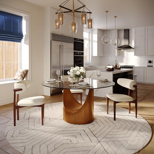 POVISON Round Dining Table for 4, 51" Glass Tabletop Dining Table with B...