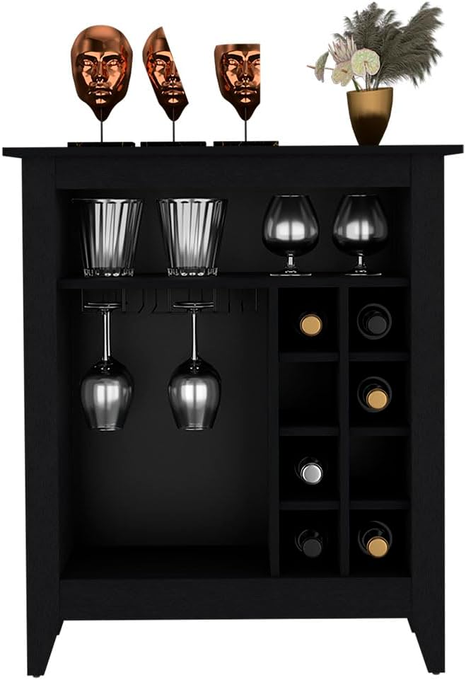 Cabinet Castle with One Open Shelf and Six Wine Cubbies | Black wengue finish...
