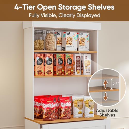 ivaniti 71" Farmhouse Kitchen Pantry Cabinet, White Freestanding Storage...