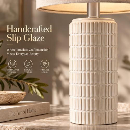 PoKat 23" Modern Ceramic Table Lamp Set of 2 for Living Room Bedroom, White