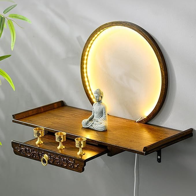 Wall-Mounted Buddha Statue Stand with LED, Small Buddhist Shrine Altar Table,...