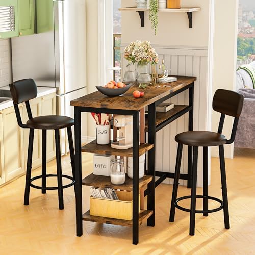 Bar Table and Chairs Set, 47'' Counter Height Dining Table Set with S...