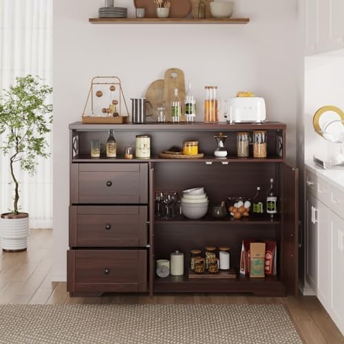 Befrases Dark Brown Farmhouse Storage Cabinet with Doors & Drawers