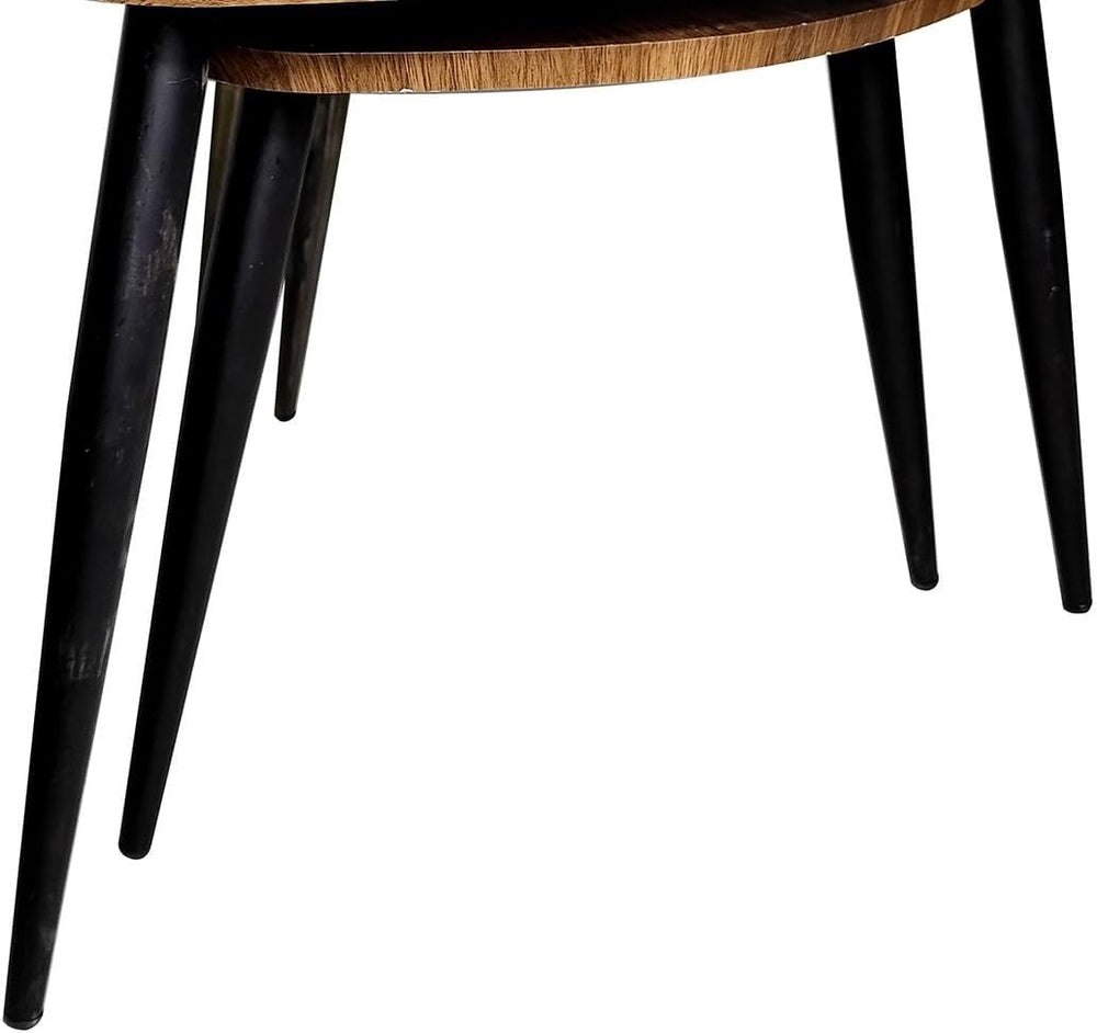 Nesting Tables 2pc Set Metal and Solid Wood with Space Saving Natural, Black