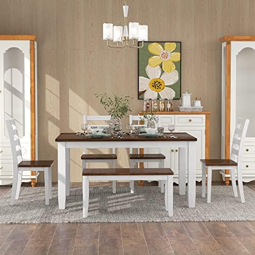 Harper & Bright Designs Farmhouse 6 Piece Kitchen Dining Table Set with 4...