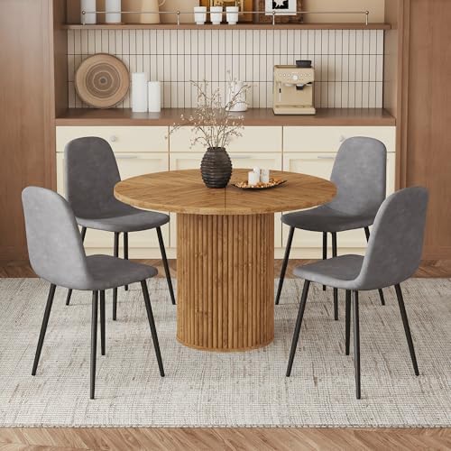 Circle Dining Table Set for 4, Dinette Table Set for 4, 42 Inch Storage Table...