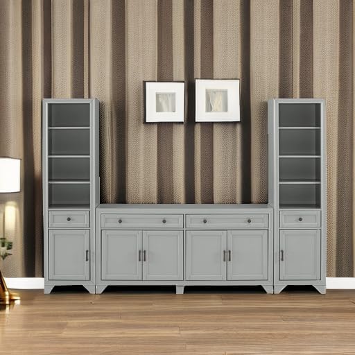 Crosley Furniture Tara 3-Piece Farmhouse Sideboard & Bookcase Set