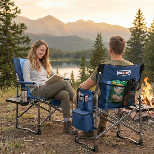 Overmont Folding Camping Chair with Side Table, Cooler Bag, 400 lb Capacity