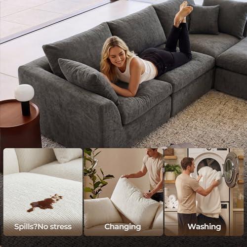 Amsleekey 108" Cloud Sectional Couch with 2 Washable Cover Sets | L-Shap...