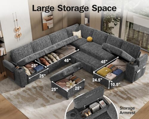 Vipbear 130" Modular Sectional Sleeper Sofa with Pull Out Bed, 9 Seat Ch...