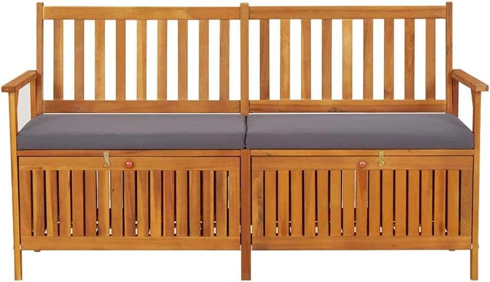 Outdoor Storage Bench with Cushion 58.3 inch Solid Acacia Wood Patio Entryway...