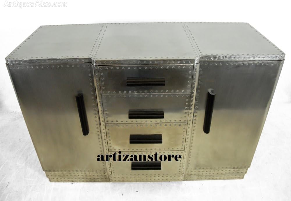 ARTIZANSTORE Aluminium Aviator 2 Door Sideboard End Table Design Side Table L...