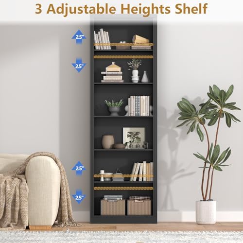 Thacuok 75" Tall Bookshelf Set of 2, 6 Tier Bookshelf with Adjustable Sh...