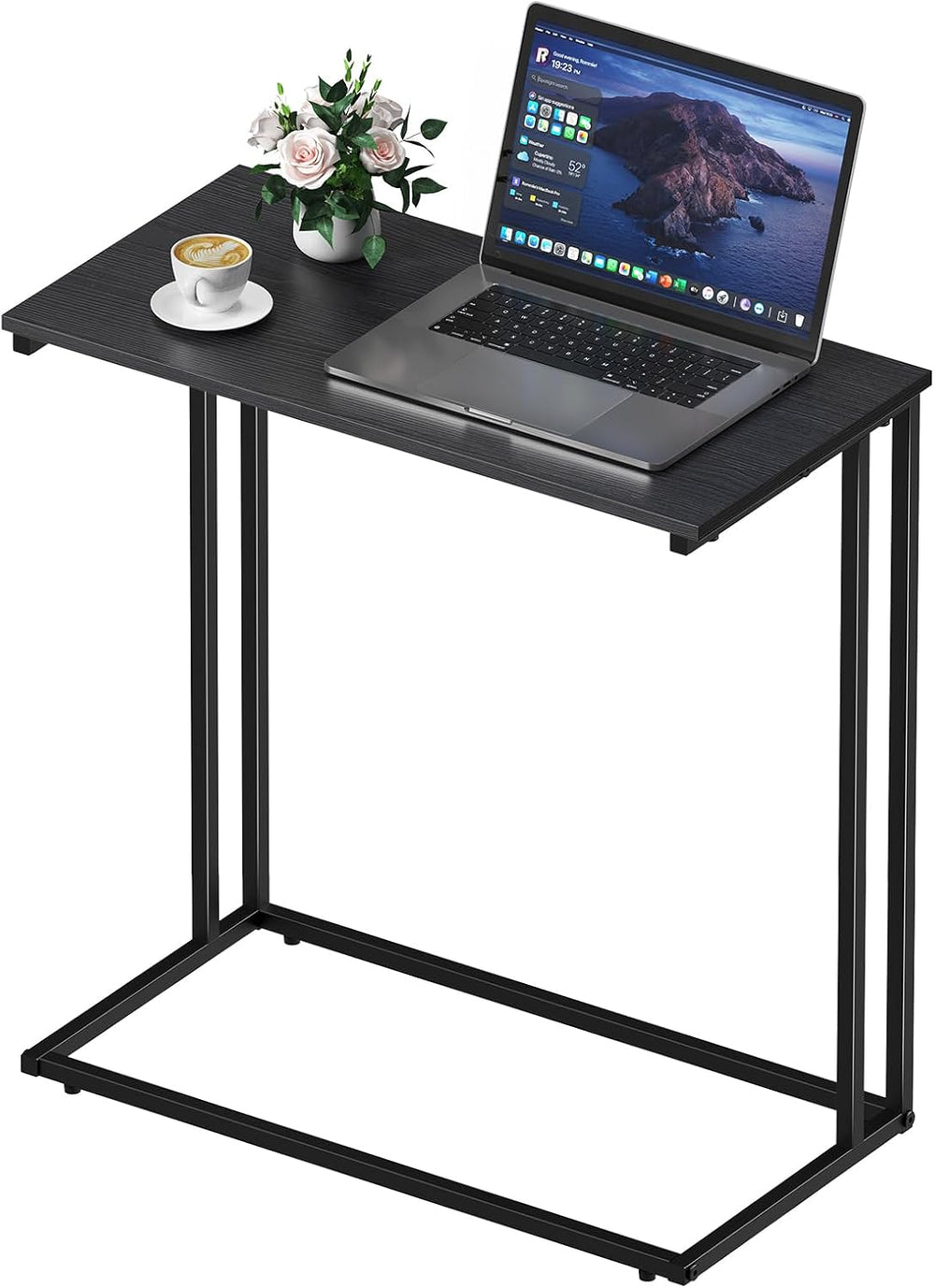 C-Shaped Side Table, Modern End Table with Metal Frame, Space Saving Design f...