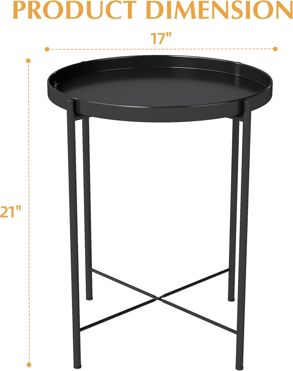 DDK 17" Round Metal Side Table with Removable Tray Top, Black Accent Tab...
