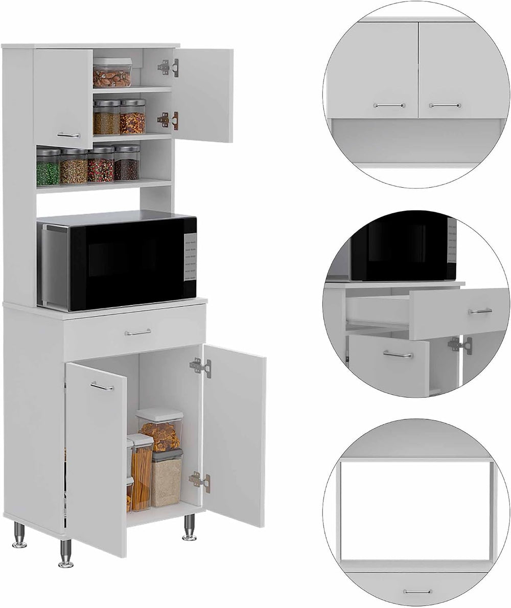 66" H Kitchen Pantry Cabinet Storage,4-Door Wooden Cupboard Credenza Buf...