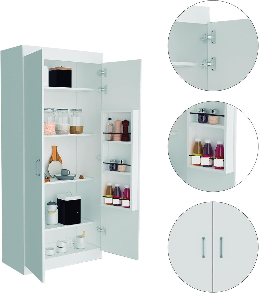 Pantry Double Door Cabinet, Storage Locker with Five Shelves,Three Interior D...