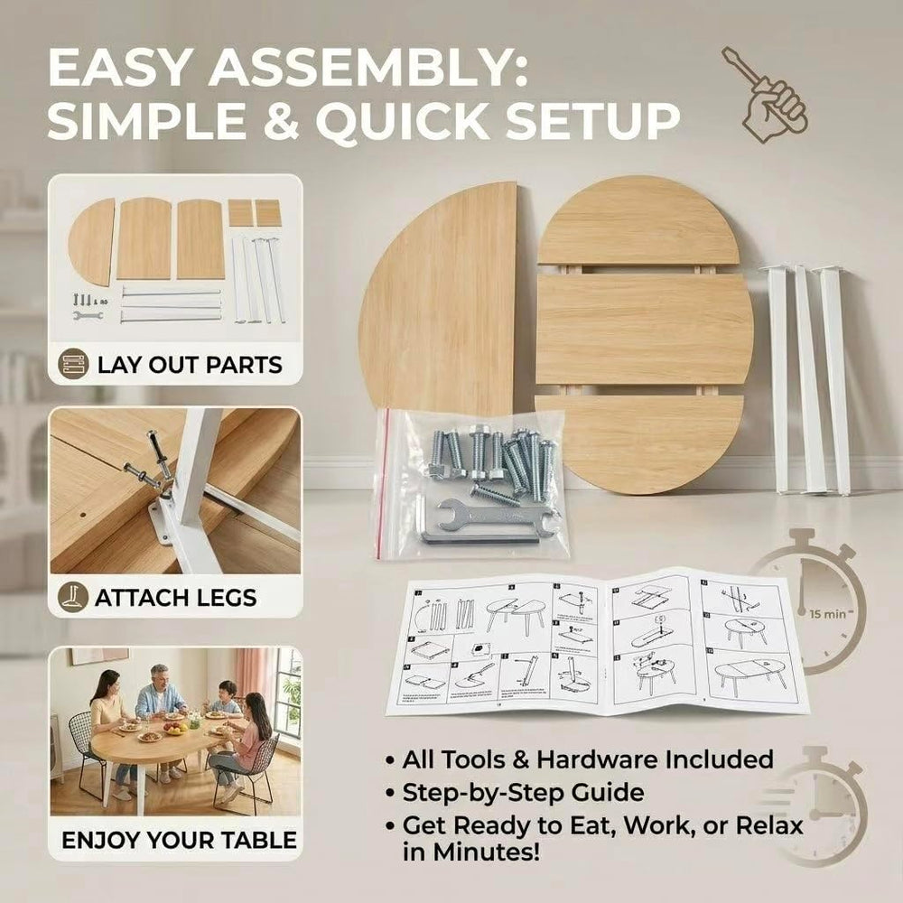 Extendable Dining Table Office Desk with Metal Legs and MDF Top, Expandable W...