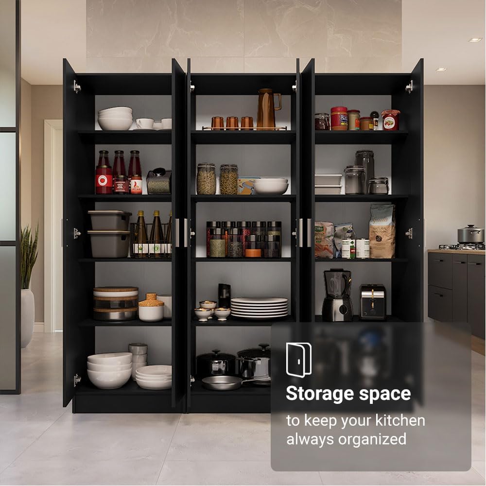 Madesa Kitchen Pantry Set Storage Cabinet 70" L 6 Doors 12 Utility Shelv...