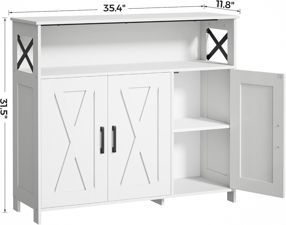 Farmhouse Coffee Bar Cabinet, Kitchen Storage Cabinet, White
