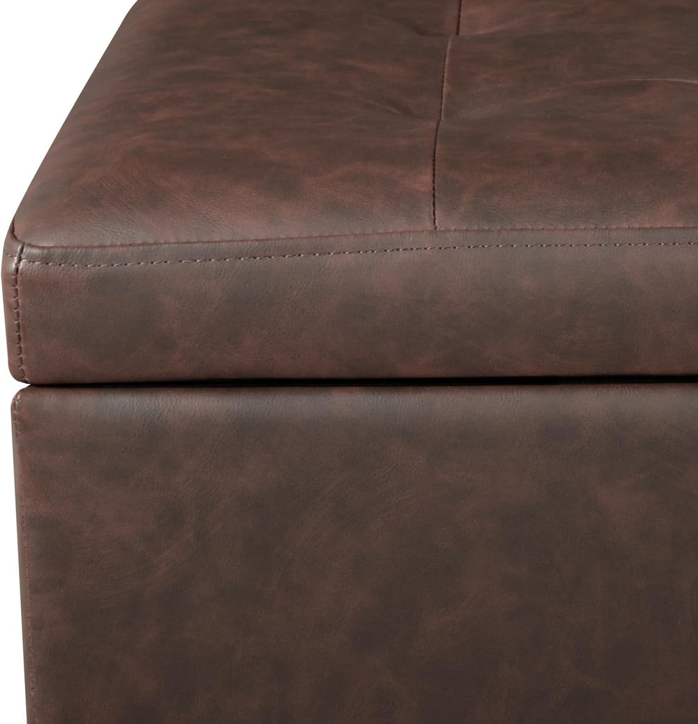 Adeco 16.7" H Brown Leather Storage Ottoman with 360 Caster Wheels, Squa...