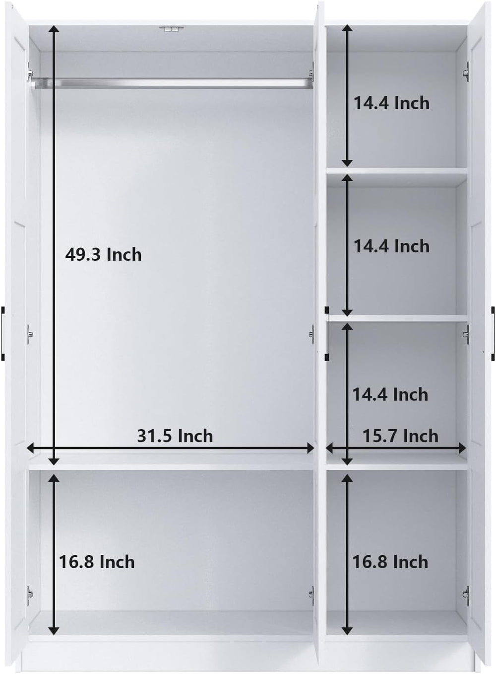 Fenghua Lizhi 3 Doors Wooden Wardrobe Closet Armoire, White Storage Cabinet f...