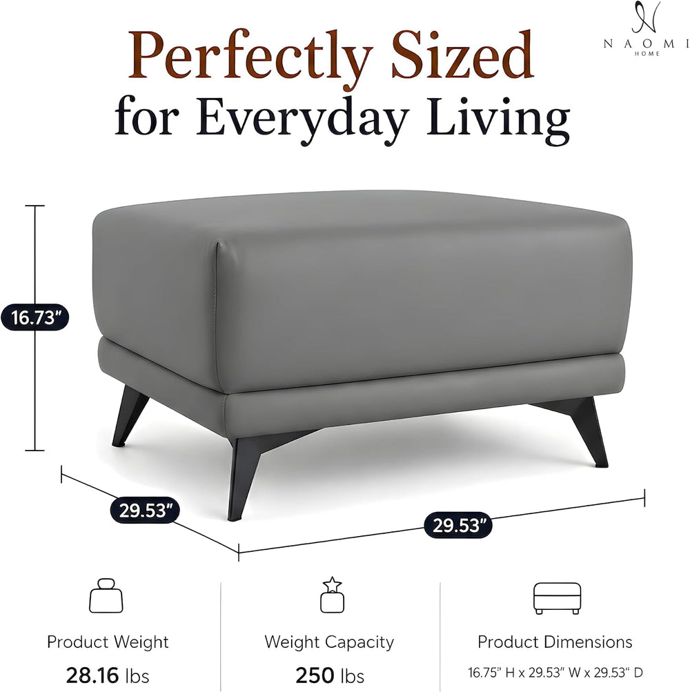 Naomi Home Dora 29.5" Square Ottoman | Synthetic Leather Footstool, Couc...