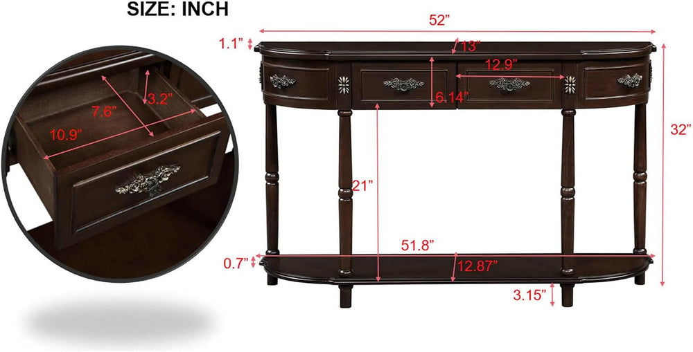 LUMISOL Retro Curved Sofa Table Behind Couch, Solid Wood Entryway Table with ...