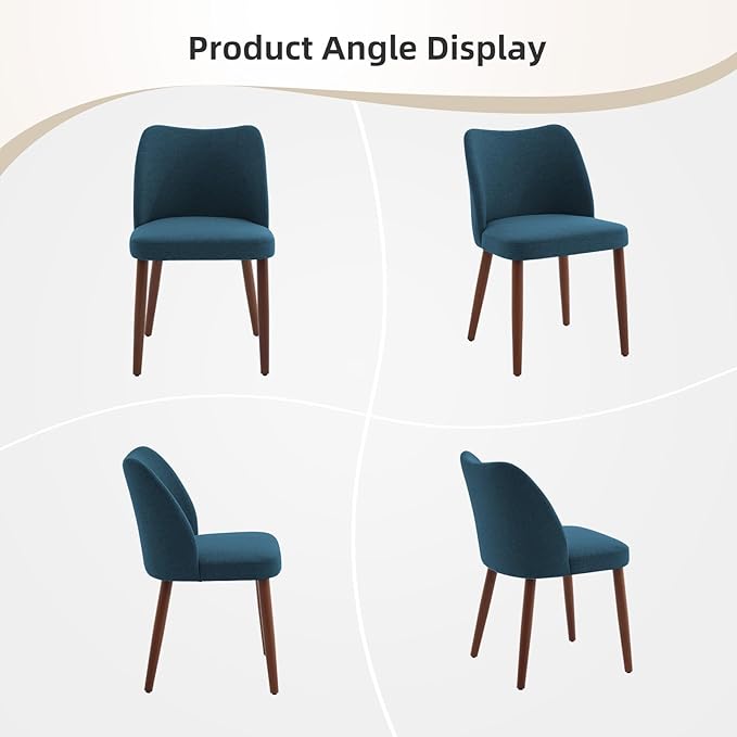 Dining Chair Set of 2, Linen Upholstered Dining Chair with Wood Legs, Wing Ba...