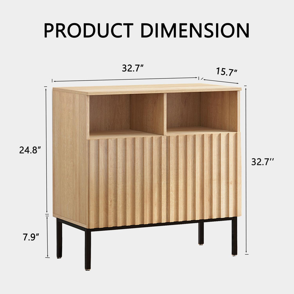 Oxford Fluted Storage Cabinet, Sideboard Buffet Credenza with Doors, Accent C...
