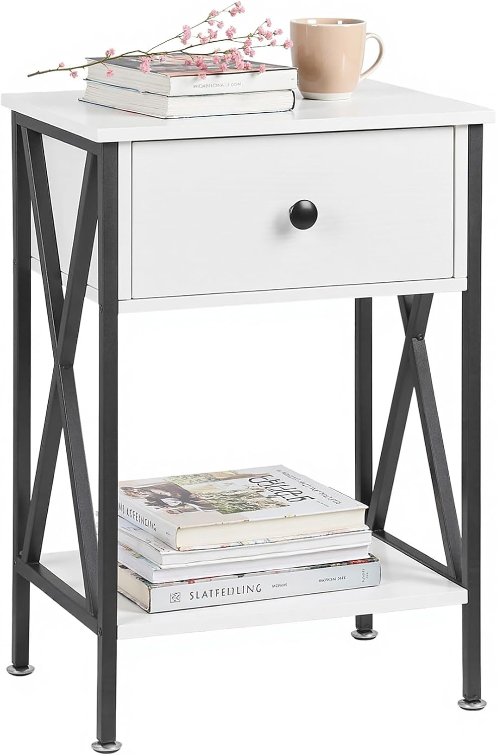 VECELO Nightstand,Modern Bedside End Table, Night Stand with Drawer and Stora...