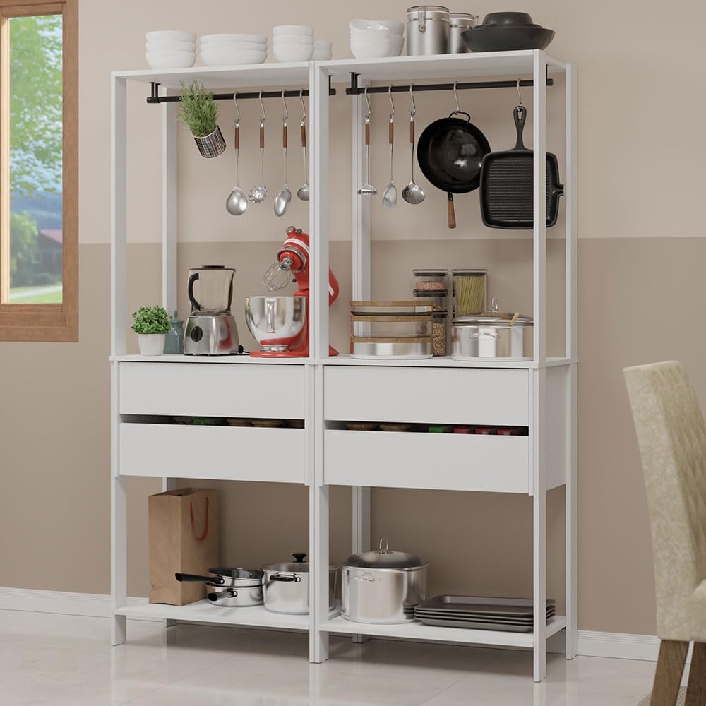 Madesa Kitchen Pantry Storage Rack with 4 Drawers 4 Shelves and 2 Hanging Rod...