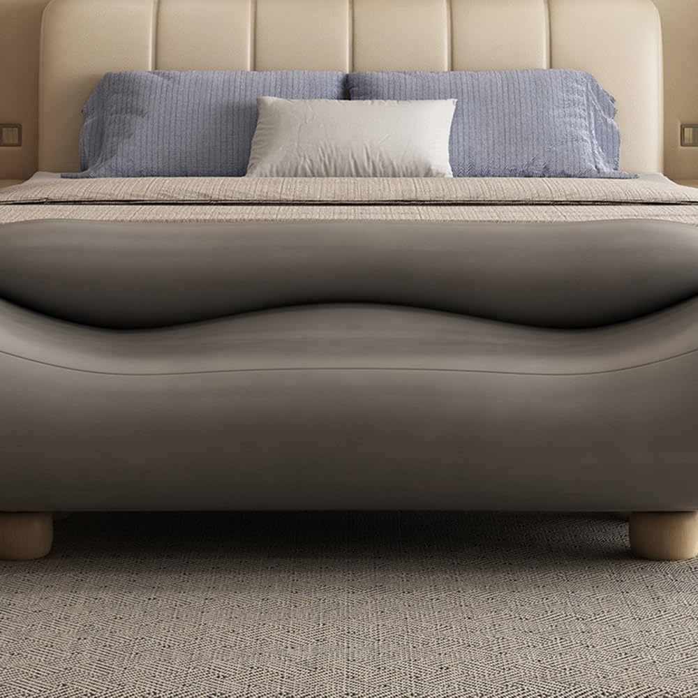 Modern High-end Wavy Bedroom Bed End Stool with Backrest Spring Bedside Couch...