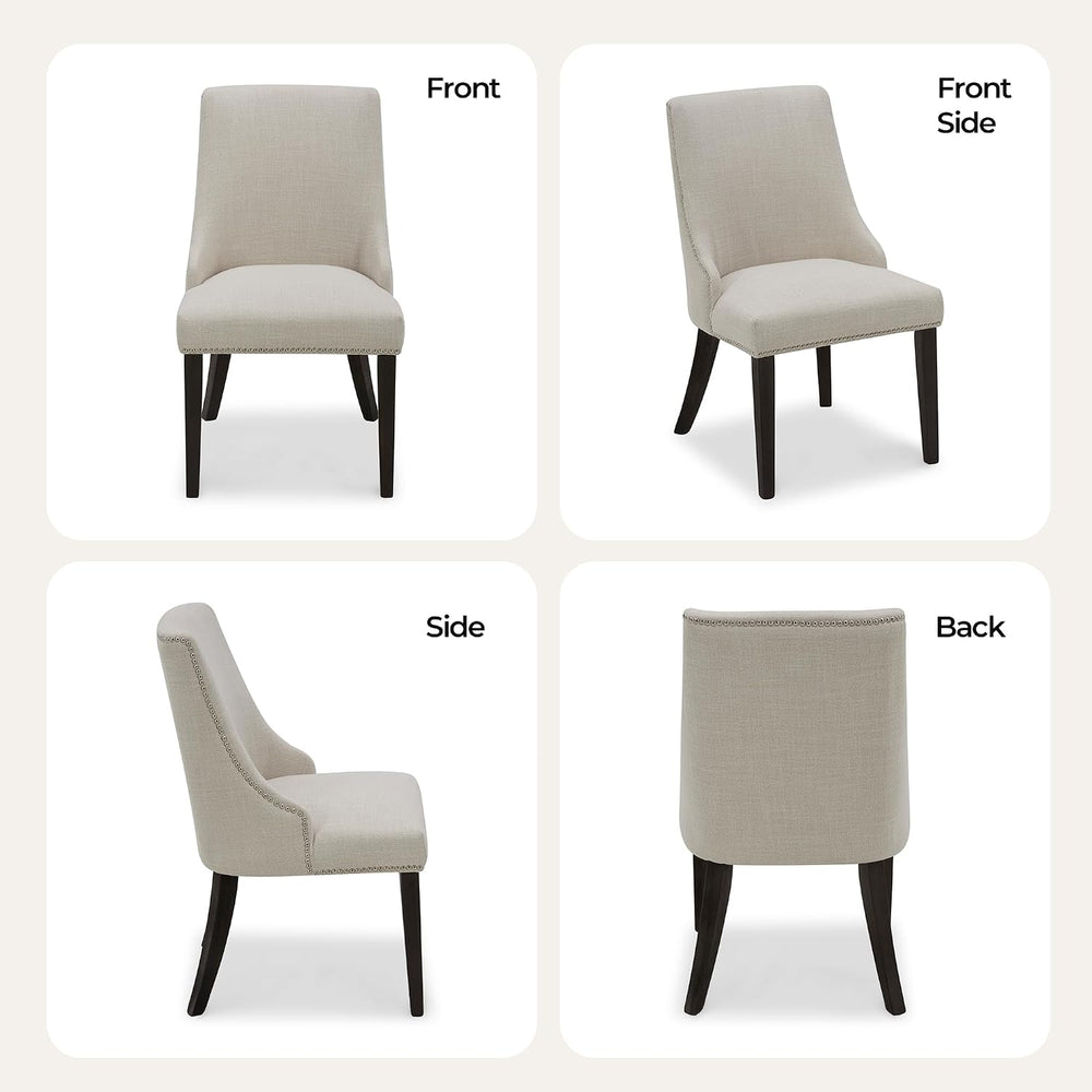 CHITA Farmhouse Dining Chairs with Nailhead Trim, Set of 2, Linen | Fabric Hi...