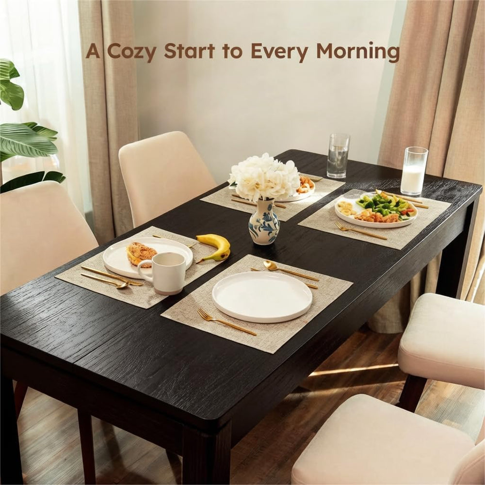 Black Dining Table for 6, Farmhouse Rectangular Kitchen Table, Wood | Long Mo...