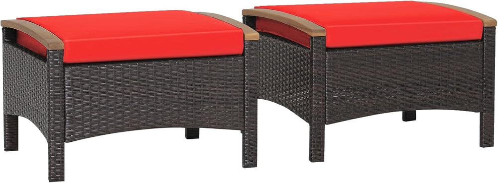 DORTALA Outdoor Ottoman Wicker 2 Piece, Square Patio Ottomans PE Rattan Foot ...