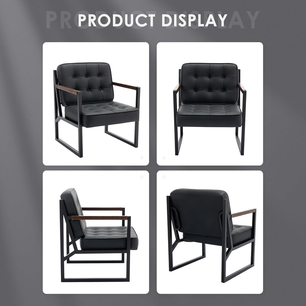 MALOL Mid Century Modern Accent Chair Set of 2, Comfy Living Room Chair, Blac...
