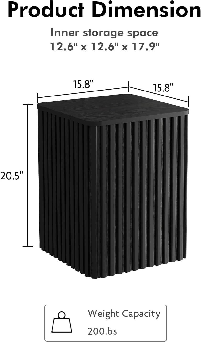 HOKYHOKY Fluted Side Table with Storage-Small Square End Table