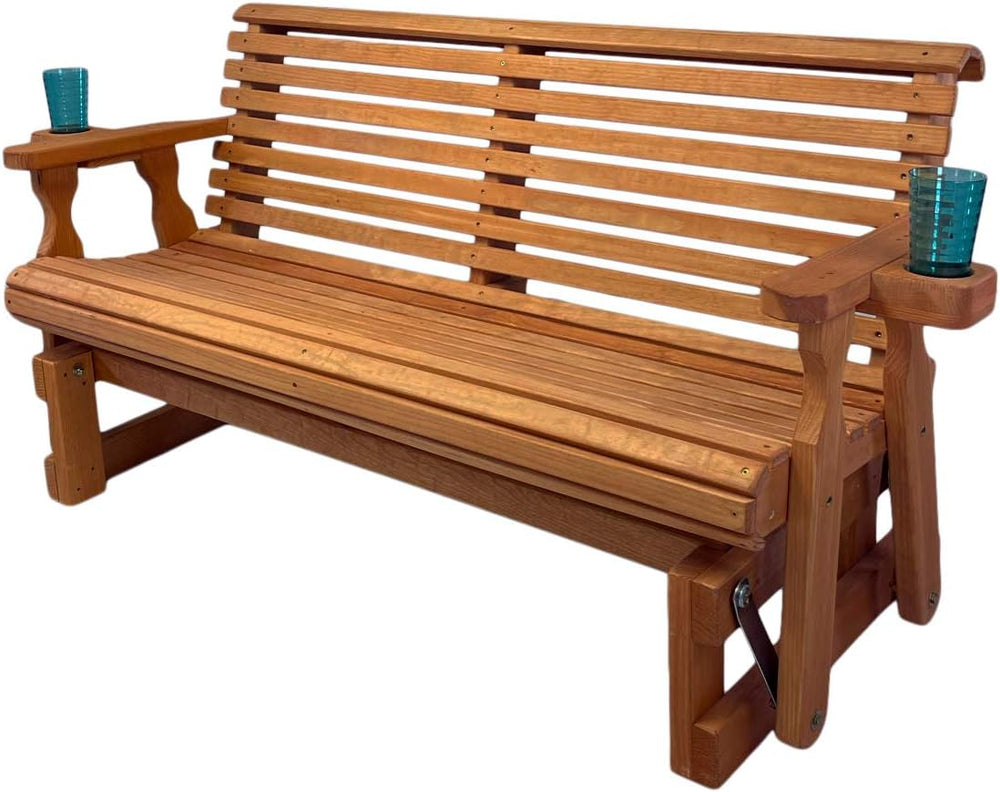 Amish Casual Heavy Duty 800 Lb Roll Back Pressure Treated Porch Glider with C...