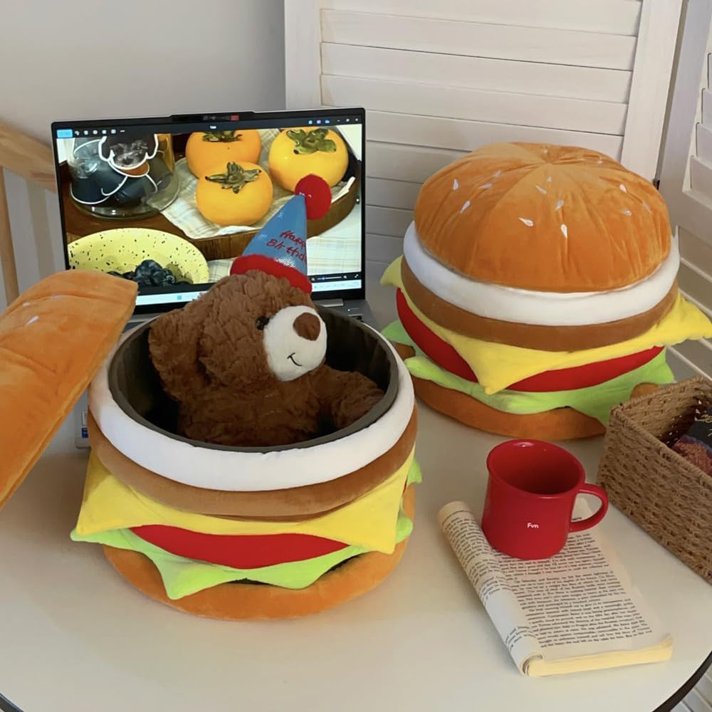 Small Storage Ottoman Hamburger Shaped Seat Cushion for Bedroom Entryway,Upho...