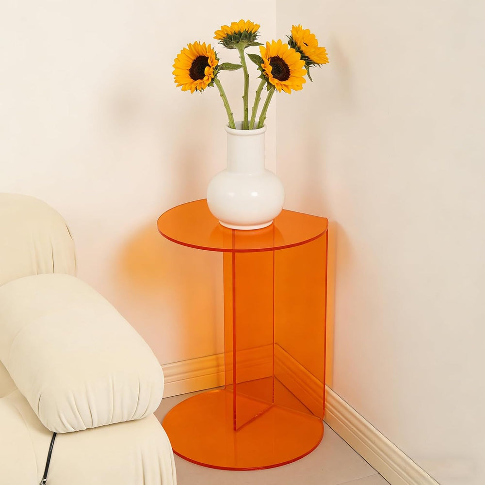Acrylic Side Table, Modern Semicircle Clear End Table for Living Room Bedroom...