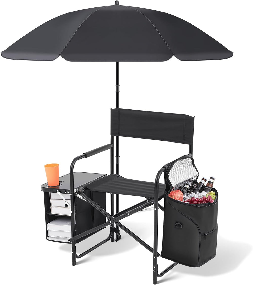 Karenhi Camping Director Chair with Umbrella for Adults, Folding Beach Chair ...