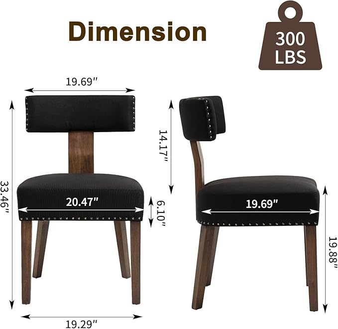 Upholstered Wooden Farmhouse Dining Chairs Set of 2, Mid-Century Modern Fabri...