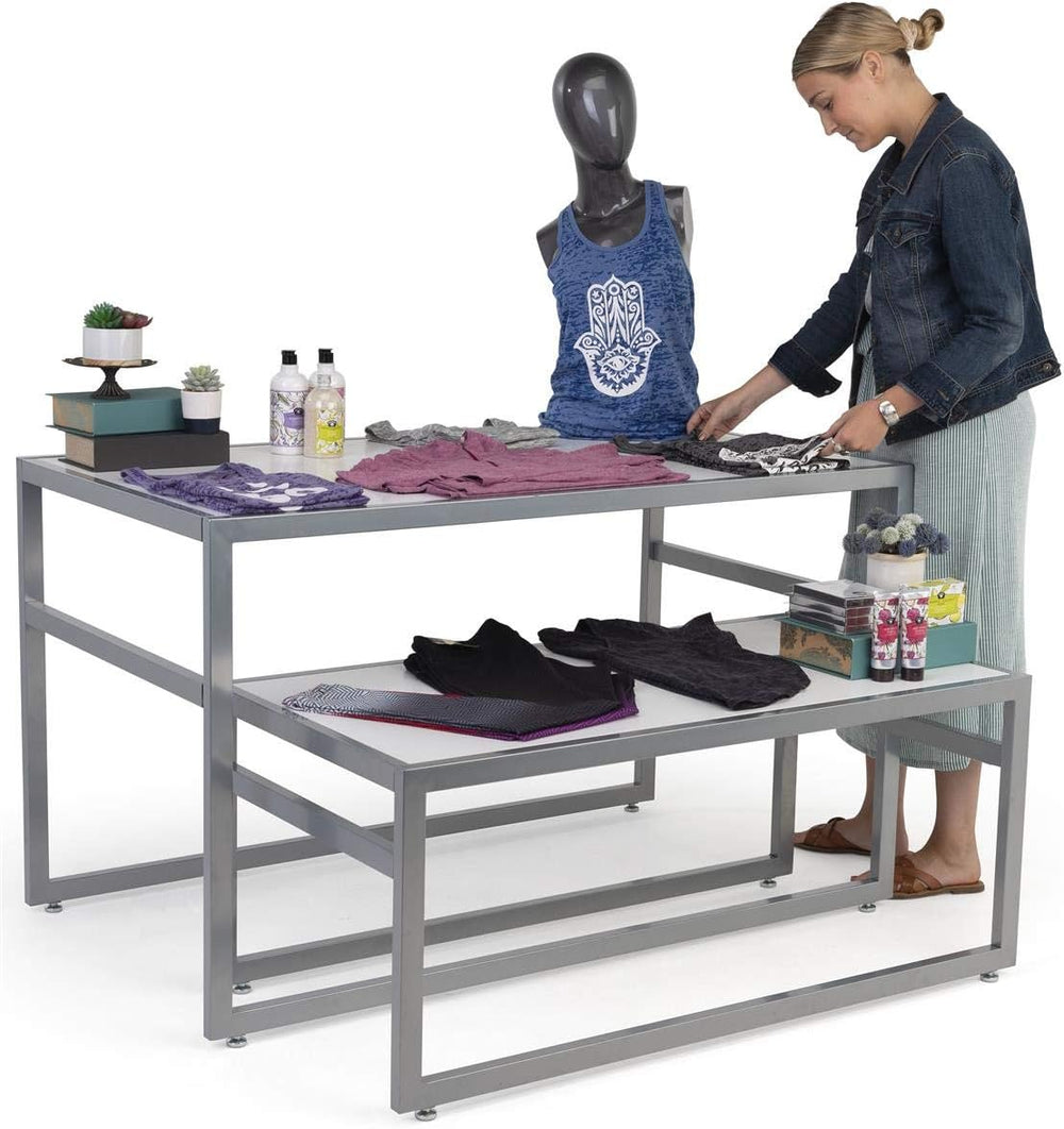2-Piece Set of Rectangular Nesting Tables, Modern Style, Steel Frame with MDF...