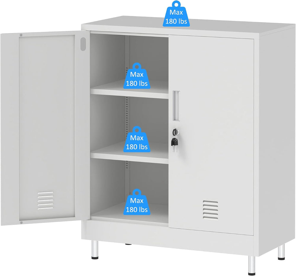 JINGUR Metal Storage Cabinet with Locking Doors and 2 Adjustable Shelves, Loc...