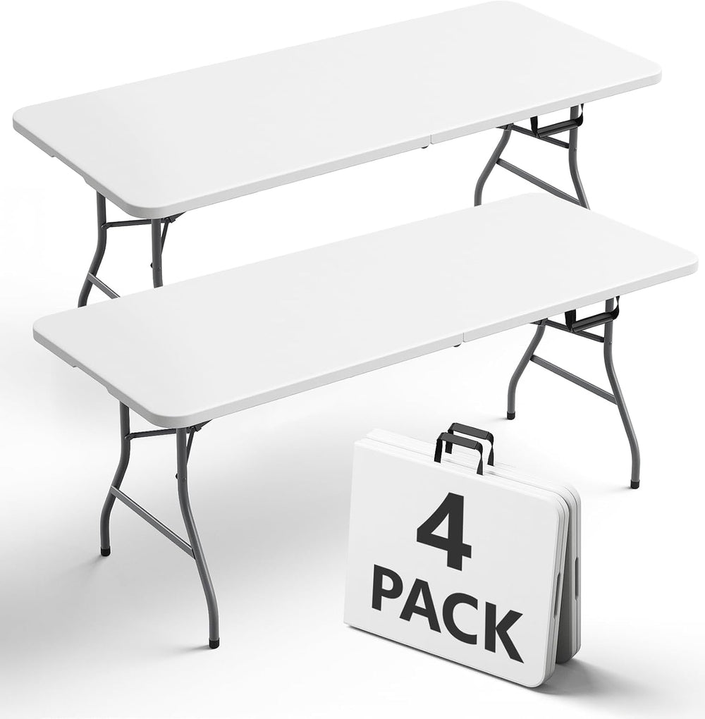 6FT Folding Table 4 Pack, Heavy Duty Plastic Table with Handel, 400lbs Portab...