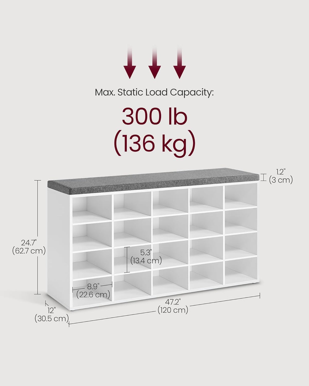 VASAGLE Custos Collection - Shoe Bench, Storage Bench with Padded Seat, Entry...